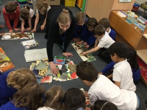 Britta Teckentrup working with the children